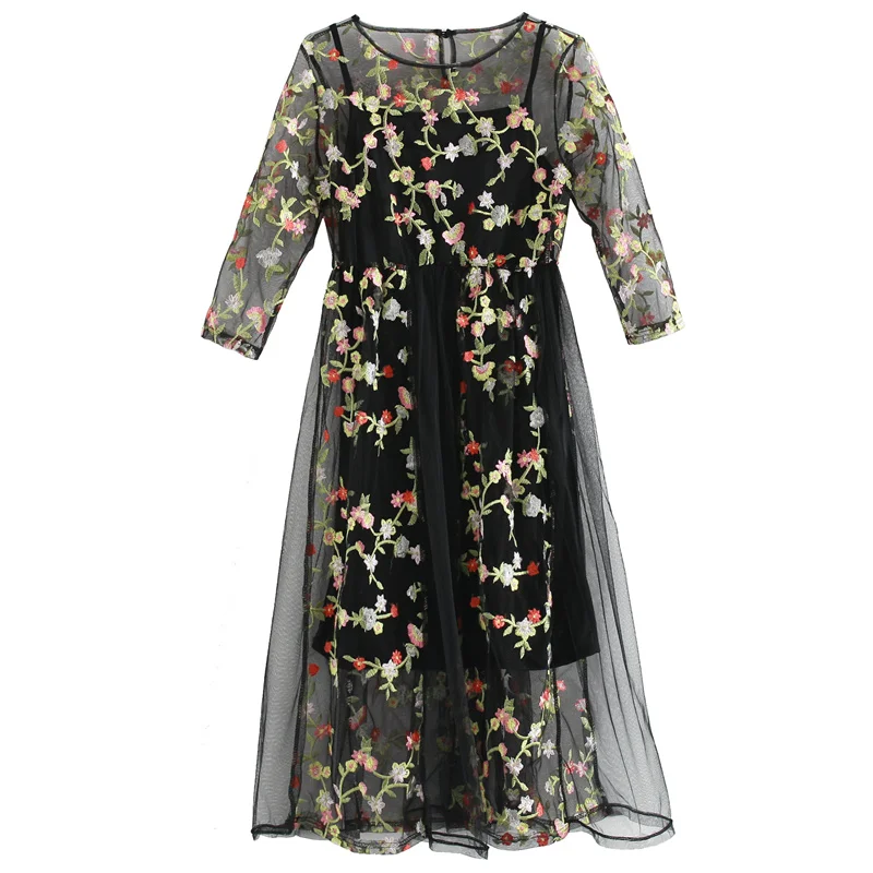 Женское кружевное Сетчатое платье с цветочной вышивкой элегантные платья на