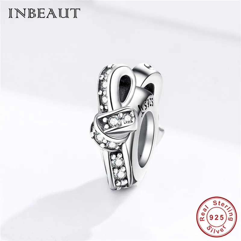 INBEAUT 100% 925 пробы серебро белый CZ лук бусины &quotгалстук&quot пригодное Марка