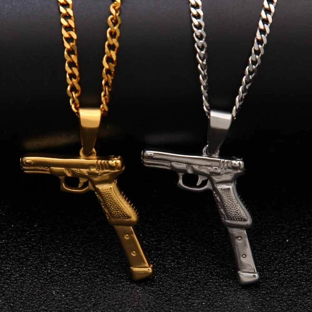 Мужские ожерелья золотистого цвета штурмовой пистолет винтовка Iced-Out цепочка с подвеской из сплава хип-хоп велосипед Военная мода ювелирные изделия