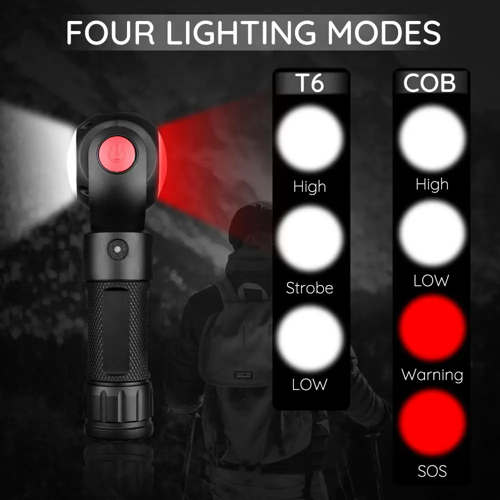 Водонепроницаемый T6 + COB светодиодный тактический фонарь фонарик высокой Яркость
