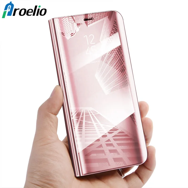 Proelio зеркало флип чехол для Samsung Galaxy A5 A7 A8 2018 Роскошные Clear View Окно Smart Cover мобильный