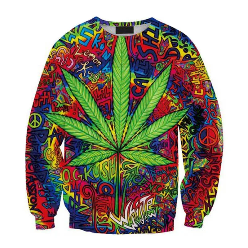 2018 3D Men's Long Sleeve Sweatshirt Plant Leaf Pattern Khalifa Spring Vintage Neutral Top Europe and the United States Hot | Мужская