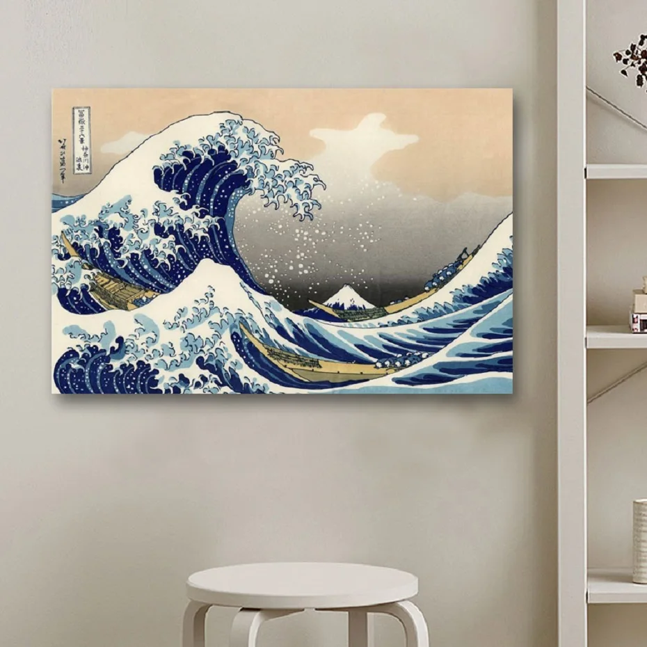 Большая волна Kanagawa катсушика Hokusai жикле, Холст репродукции, настенное искусство абстрактные Морские Пейзажи Картины растянутая рамка