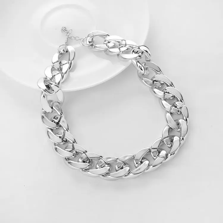 silver Преувеличенные ожерелья в стиле панк, золотые, серебристые, коричневые, с толстой цепочкой, ожерелья-чокер для женщин, мужчин, вечерние ювелирные изделия - Окраска металла: silver