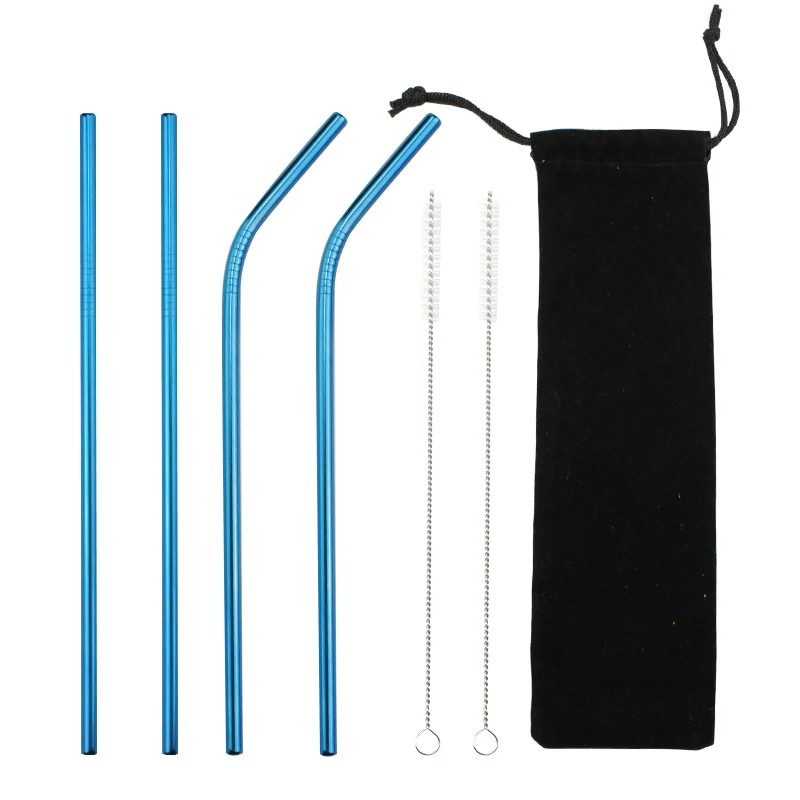 B6 Blue(4Pcs) 2/4 шт. Нержавеющая сталь соломенная многоразовая металла питьевой соломы с чистящая щетка для дома Вечерние Барные аксессуары - Цвет: B6 Blue(4Pcs)