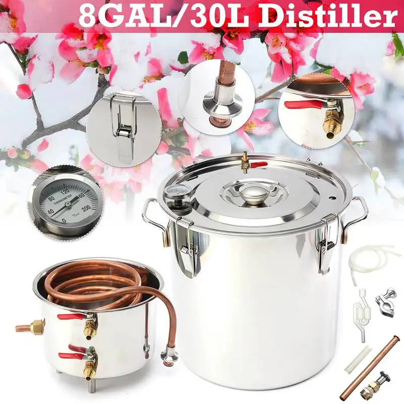 8GAL/30L прочный дистиллятор Самогонный спирт из нержавеющей меди DIY домашний водный винный эфирное масло пивоварения комплект пивоварения пива