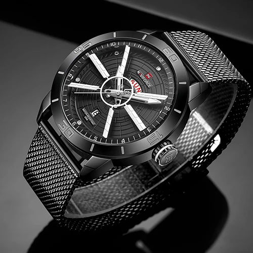 Black NAVIFORCE Модные Кварцевые спортивные часы Топ бренд Синий нержавеющая сталь повседневные водонепроницаемые наручные часы для мужчин часы Relogio Masculino - Цвет: Black