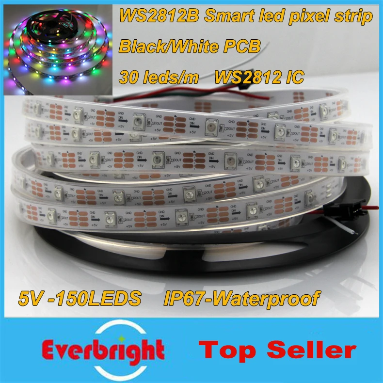 

Светодиодная ленсветильник RGB WS2812B WS2812 IC 150LED s Dream Color, водонепроницаемая, IP67 + RF контроллер, 5 м, 30 пикселей/м, белый/черный цвет