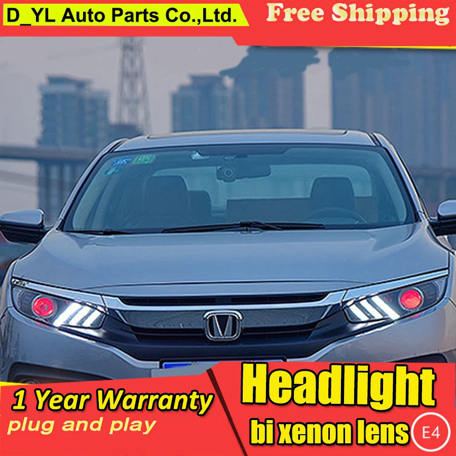 

2PCS Car Style LED headlights 2016-2017 for Honda Civic for Civic head lamp Lens Double Beam H7 HID Xenon bi xenon lens