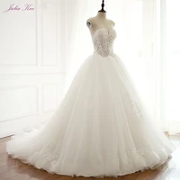 julia kui elegant tulle ivory color a line wedding dress with court train of strapless wedding gown