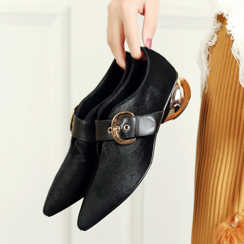 Sungtin Spring Autumn Mid Heel Casual Mary Jane Shoes Fashion Horsehair Women Pumps Pointed Toe Party Shoes Ladies Dress Shoes