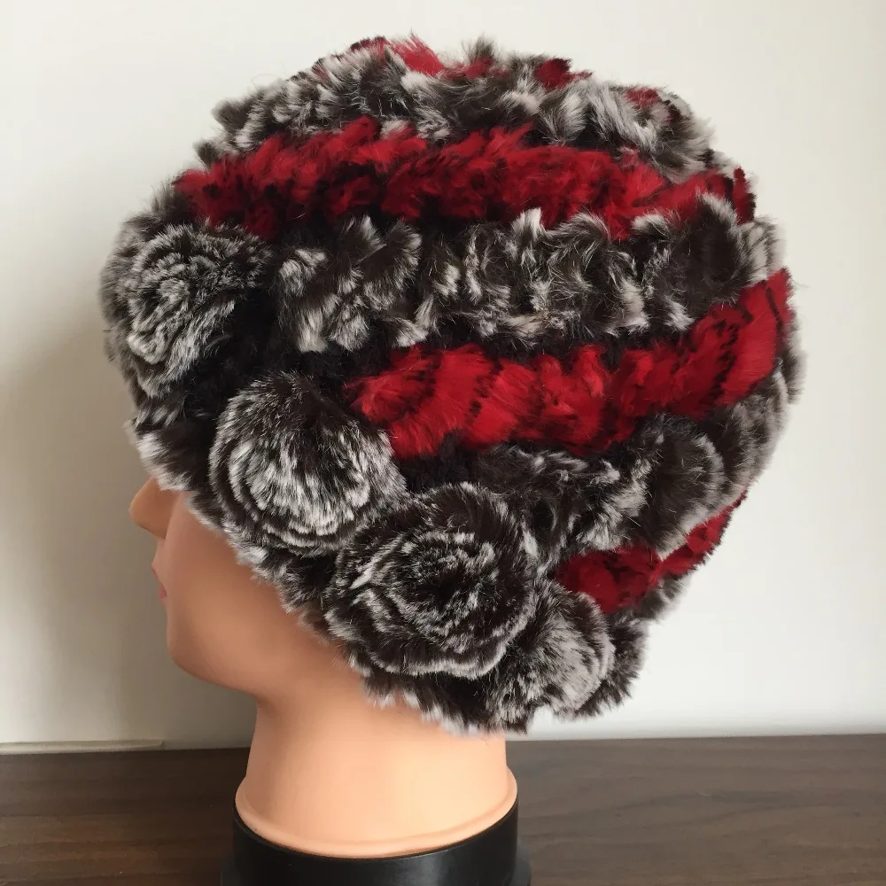 Женские вязаные шапки из меха кролика Рекс зимние теплые очаровательные TAH470