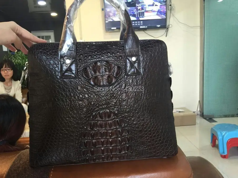 Мужская деловая сумка из 100% натуральной кожи аллигатора большая коричневая