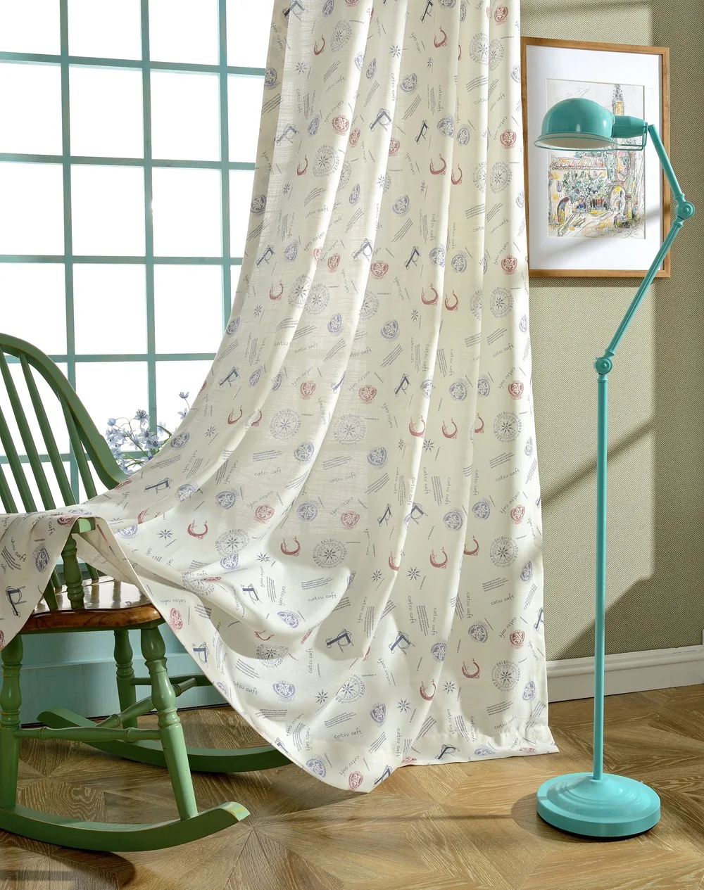 Тканевая занавеска с принтом для досуга окон в пасторальном стиле рисунком из