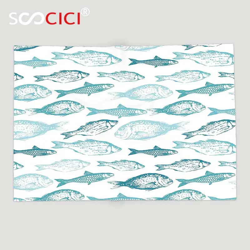 

Мягкое Флисовое одеяло на заказ, декор для океана, животных, средиземноморские существа в мягкой Пастельной монохромной подсветильник с иллюстрацией