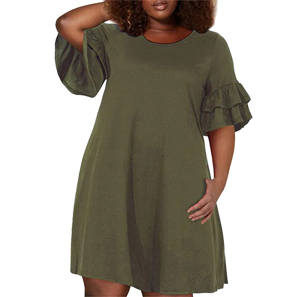 Женское свободное платье до колена повседневное однотонное размера плюс с