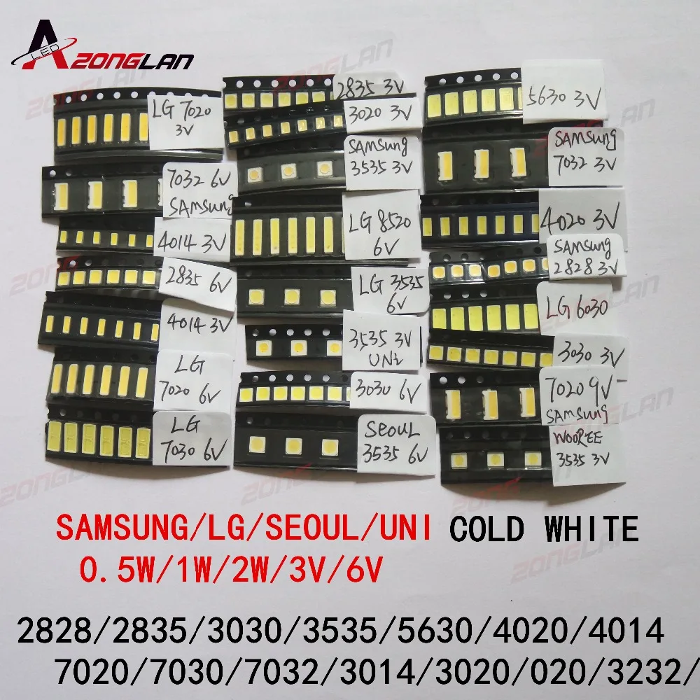 LG 2000 шт./лот 1 Вт-2 Вт SMD LED комплект 3 в/6 в 2835/3030/2828/3535/5630/7020/7030 UNI холодный белый для