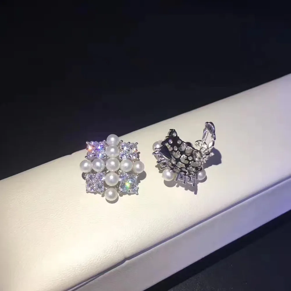 Женские серьги-клипсы с натуральным пресноводным жемчугом без отверстий серебро