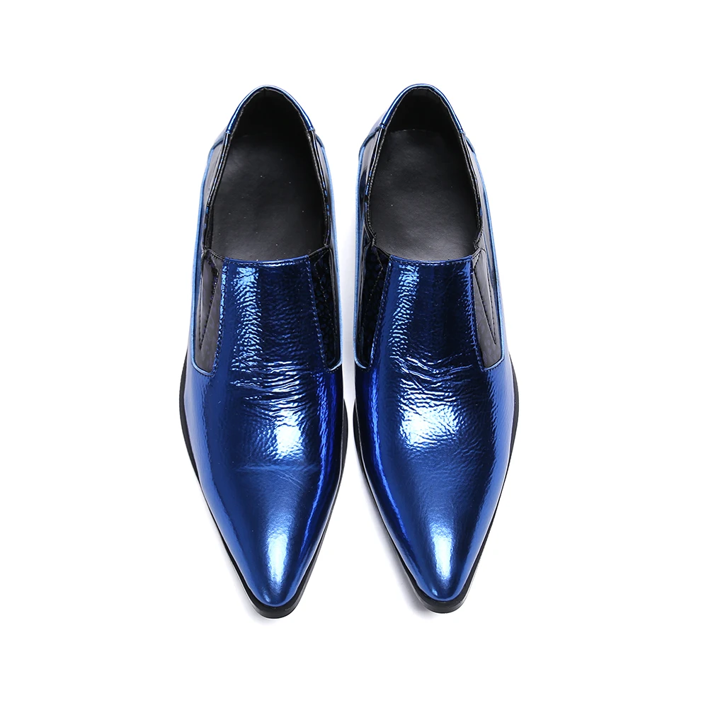Роскошные блестящие синие мужские классические туфли без шнуровки повседневные