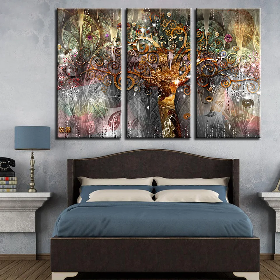 Печать на холсте плакат Спальня Wall Art рамка комплект из 3 предметов Густав Климт