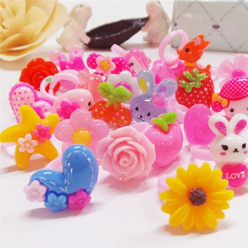 

Pinksee 10pcs/lot Mixed Style Lovely Candy Color Animals Flower Cartoon Rings Kids Rings for Christmas Gift for Girls Child