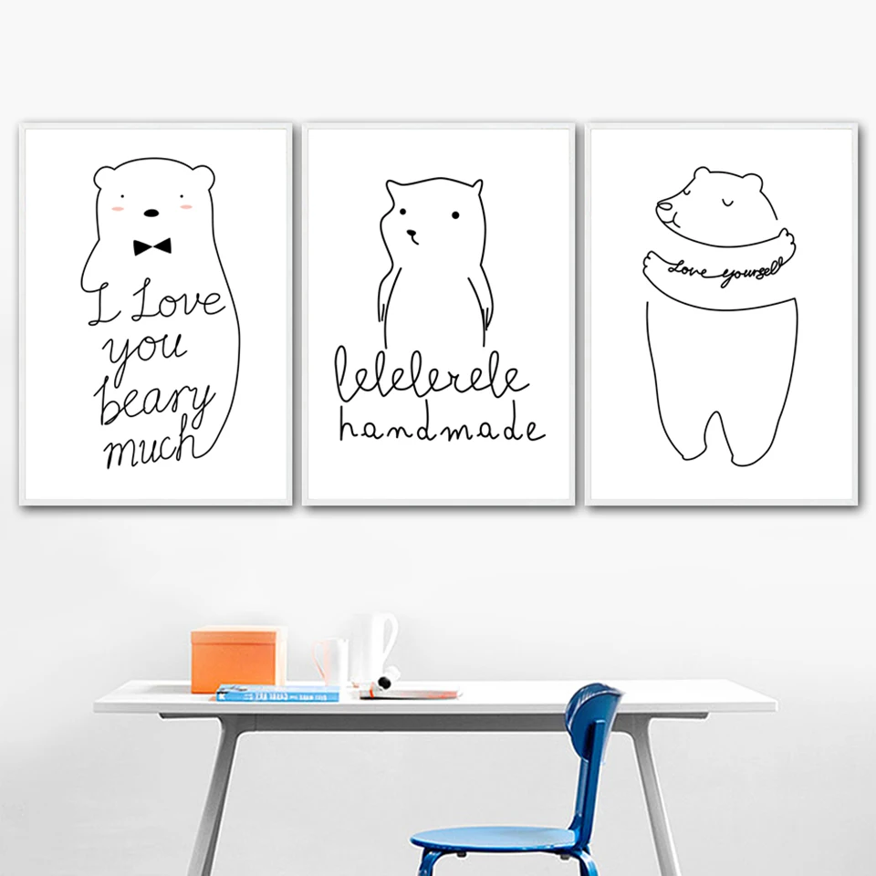 Скандинавский мультфильм Животные постер холст картины Домашний декор