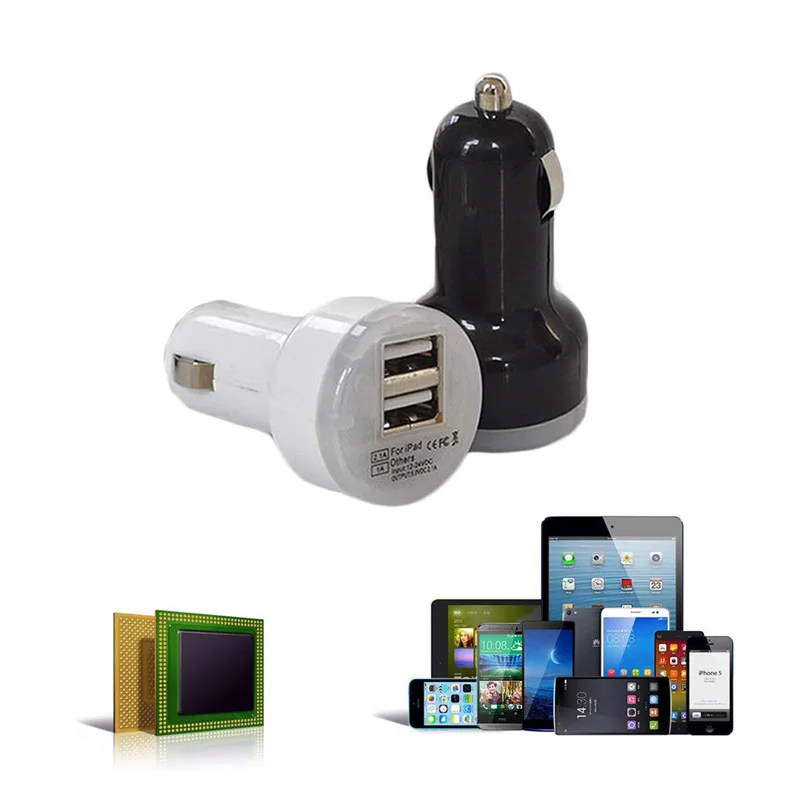 DC 12V 24V Пуля для автомобильного зарядного устройства USB с 2 портами мини