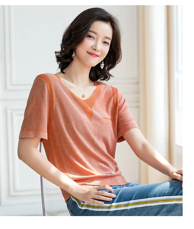 Suvance летний Однотонный свитер с v-образным вырезом и коротким рукавом 4 цвета