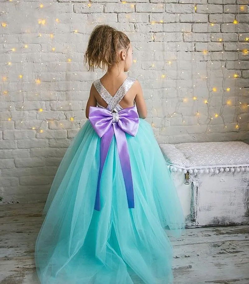 Новый дизайн пышные платья с блестками и цветочным узором для девочек свадьбы