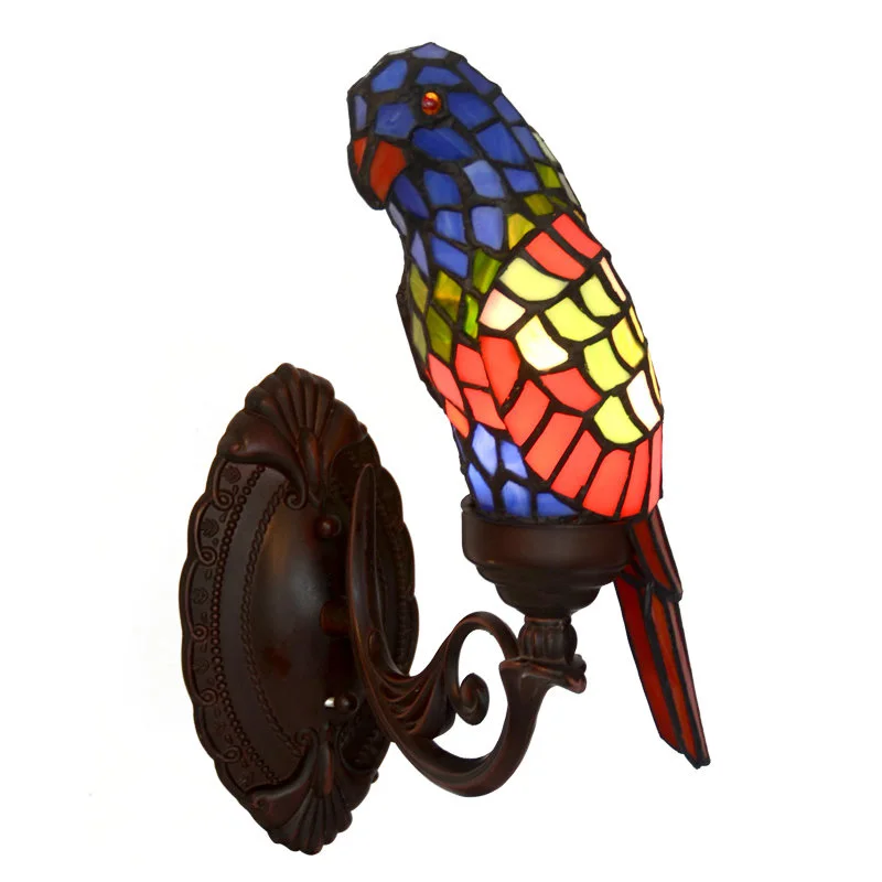 Европейский скандинавский американский деревенский витражный светильник Tiffanylamp источник птиц светодиодный настенный светильник для гостиной - Цвет абажура: Red Parrot