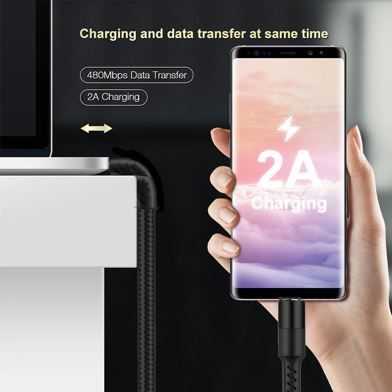 Кабель для Samsung Galaxy S9/S8/Plus/Note 8 Micro USB C iOS нейлоновое быстрое зарядное устройство