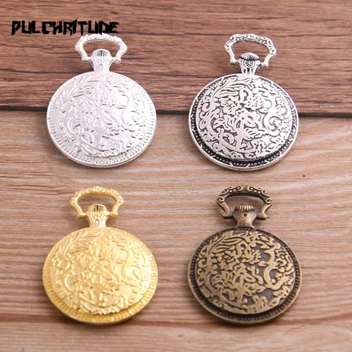 four color Pulchrode 4 шт. четыре цвета карманные часы Круглый Кабошон основа кулон заготовки Settin 27*38 мм(Fit 20 мм) металлические ювелирные заготовки T6757 - Цвет: four color