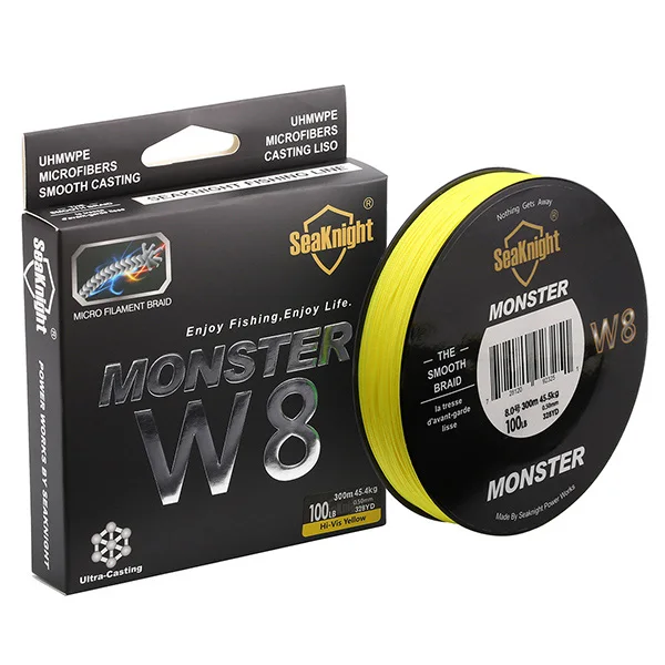SeaKnight MONSTER W8 Fishing Line 300M 8 Strands Braided PE Line 15 20 30 40 50 80 100LB - Цвет: HI vis yellow