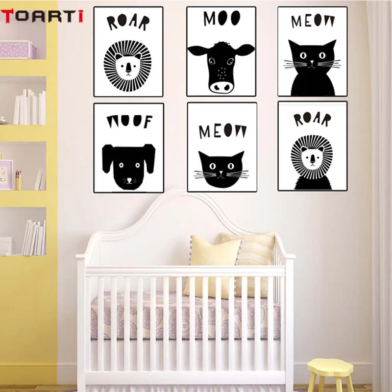 Cartoon Animals Black&ampWhite Poster&ampPrint For Kids Bedroom Wall Painting Modern Canvas Picture Home Goods Chart Decoration | Дом и сад