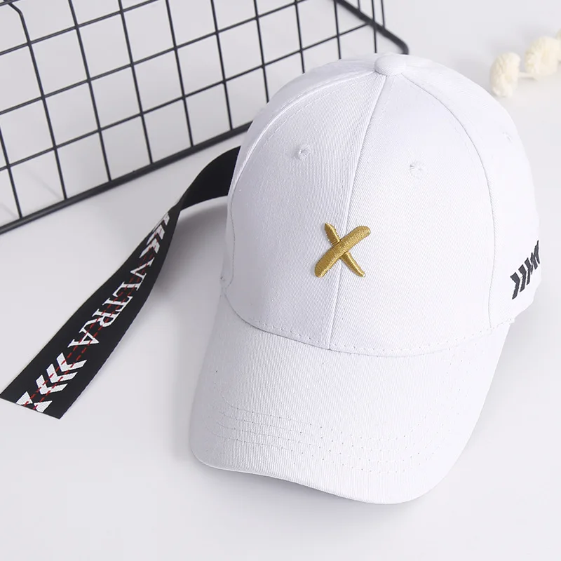 2018New узор Бейсбол кепки X Длинные ленты надписи корейской моды для мужчин и wo