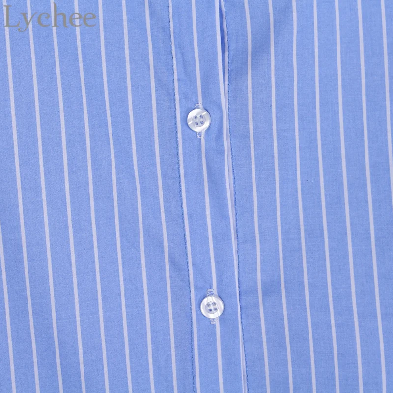 Lychee Сезон весна-осень Женская блузка с оборками в полоску стиле пэчворк С