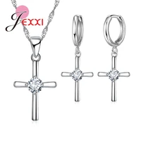 free shipping simple small exquisite cross 925 sterling silver necklace earring jewelry set for women wedding gift