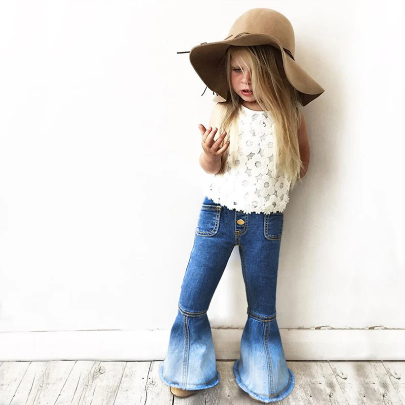 Girls Baby Retro Soft Elastic Denim Flare Pants Children Jeans | Мать и ребенок