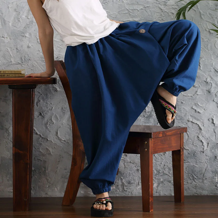 

2020 new boho harem pants women casual baggy elastic waist cross-pants drop crotch gypsy hippie female slacks trousers pantskirt