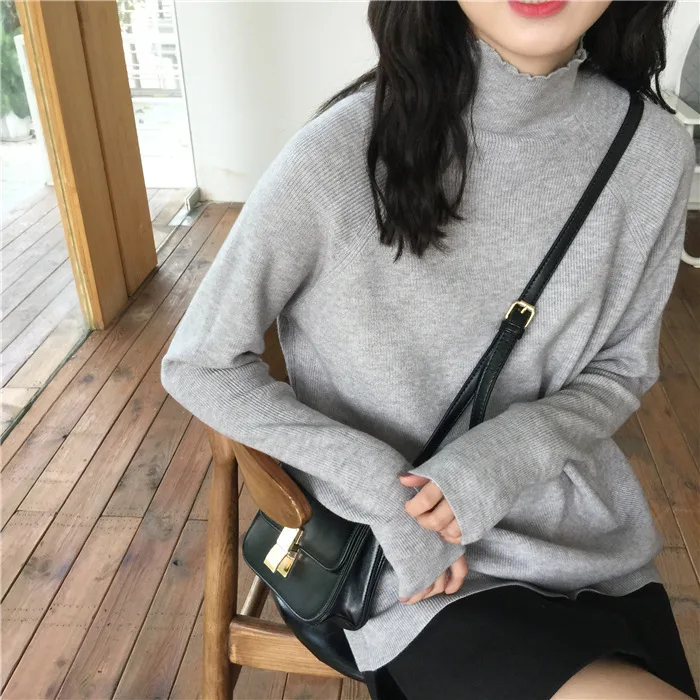 Preppy Style Solid Korean Women Sweater Turtleneck Long Sleeve Knitted Pullovers Thin Winter Tops | Женская одежда