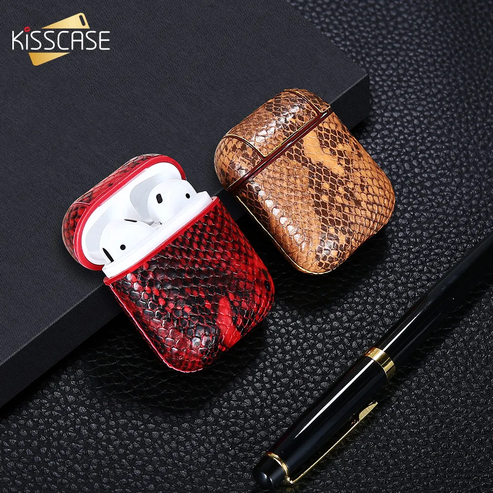 KISSCASE змеиной кожи кожа Bluetooth беспроводной наушники чехол для AirPods Case защитный