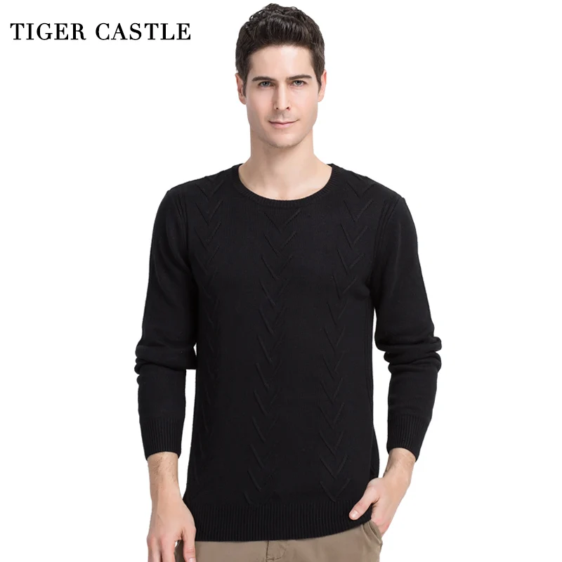 

TIGER CASTLE Mens Wool Sweaters Casual Knitted Round Neck Male Spring Casual Pullovers Cotton Brand Cashmere Pull Sweater Men