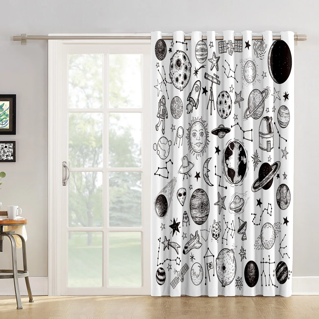CoCoHouse Cartoon Planet Sketch Sun Globe Window Curtains Dark Blinds Bathroom Bedroom Kitchen Indoor Fabric | Дом и сад
