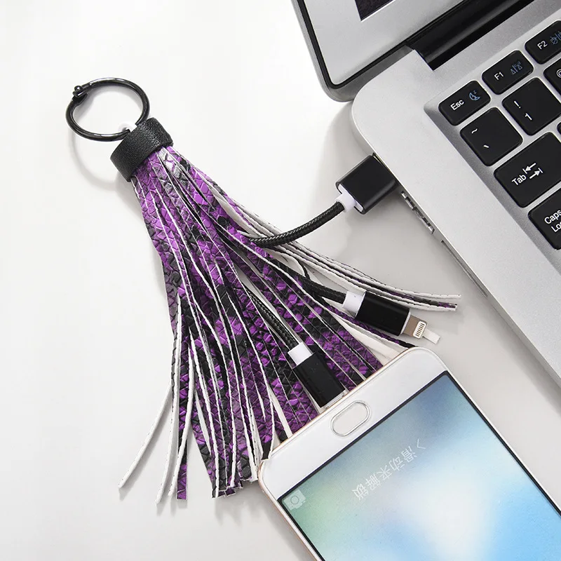 Из кожи ПУ с рисунком под змеиную кожу бахромой брелок кистями usb кабелем для iPhone