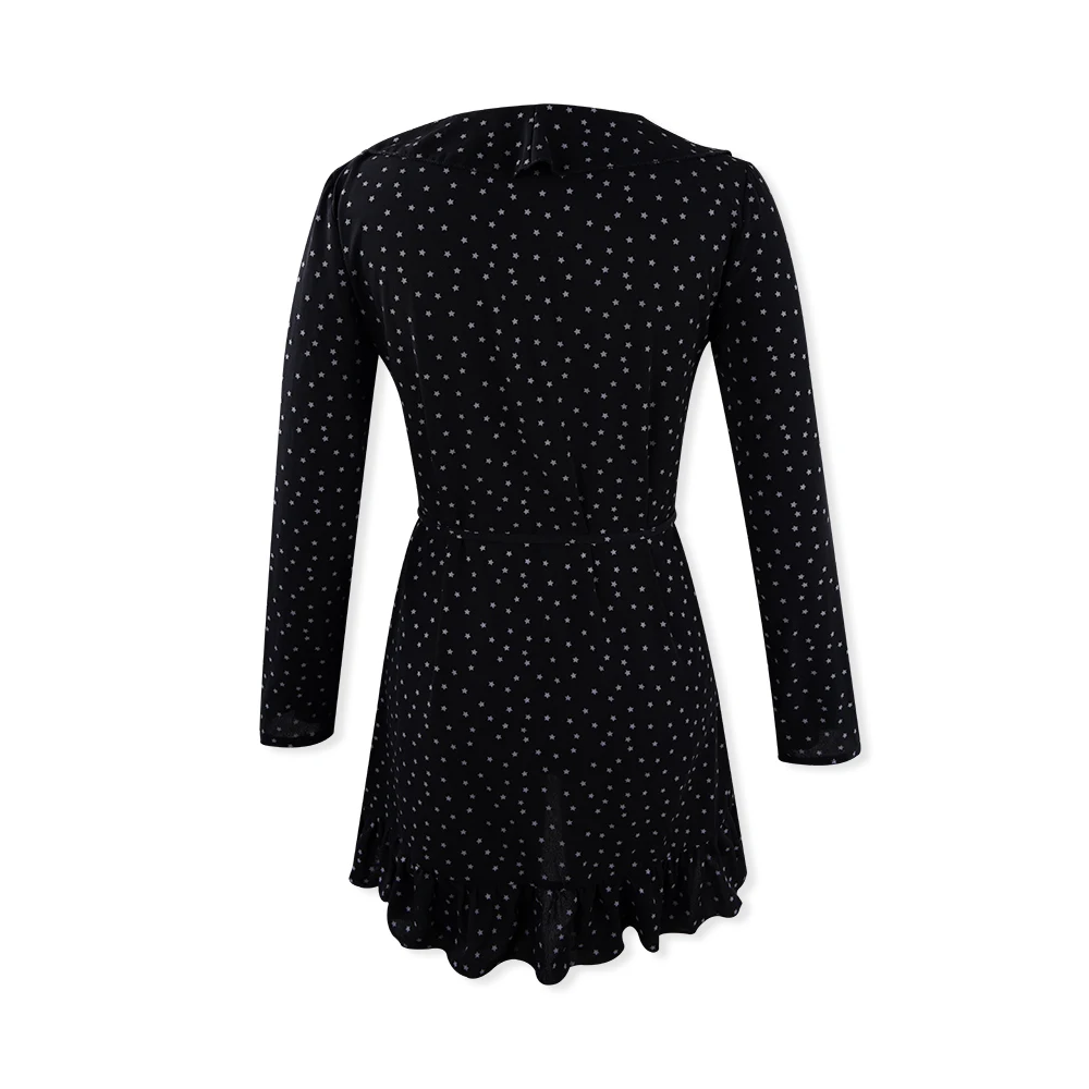 Сексуальное платье в горошек с оборками и v образным вырезом уличная одежда