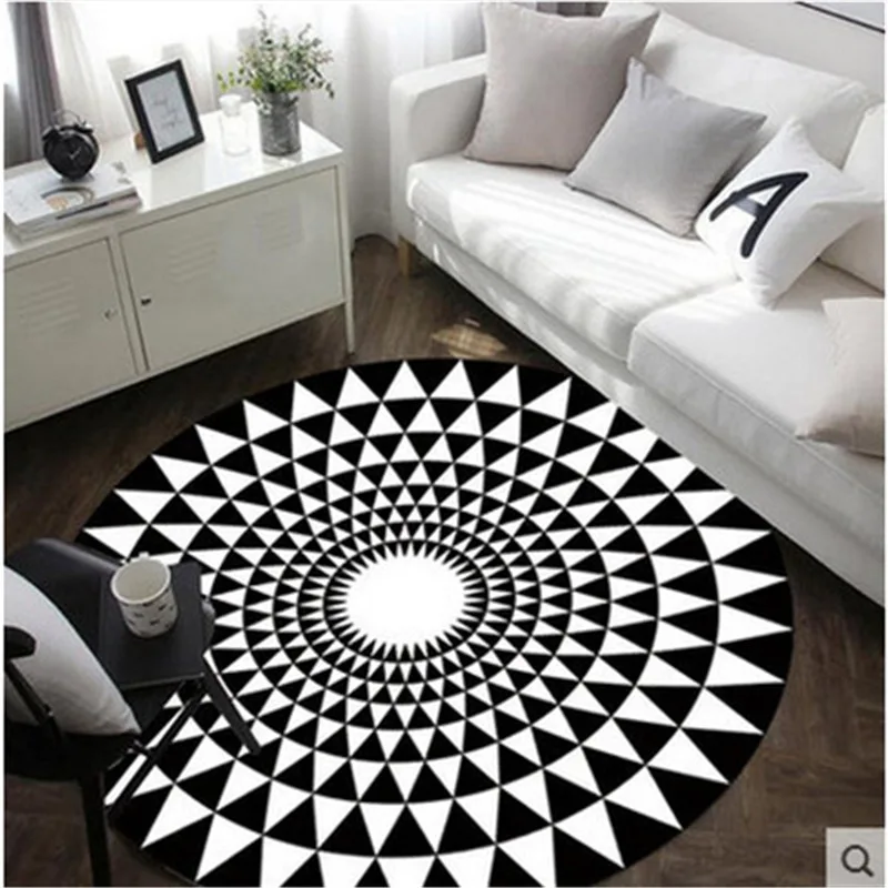 

Nordic Style Geometric Tartan Design Round Carpet for Living Room Sofa Bedroom Study Parlor Creative Kids room Space Rug Modern