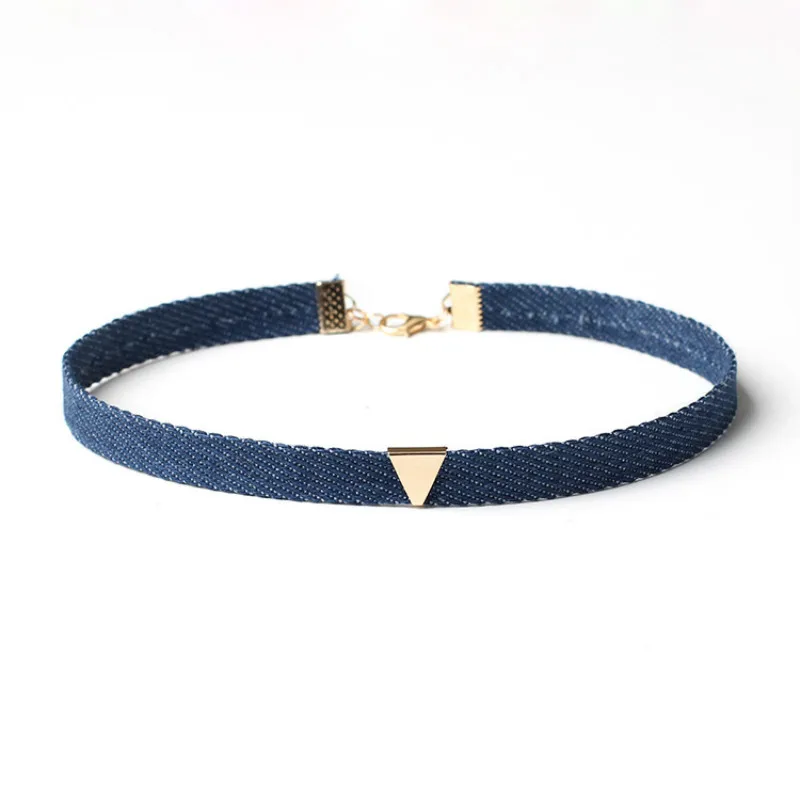 Новинка 2016 чокер из голубого денима ожерелье для женщин золотые треугольные