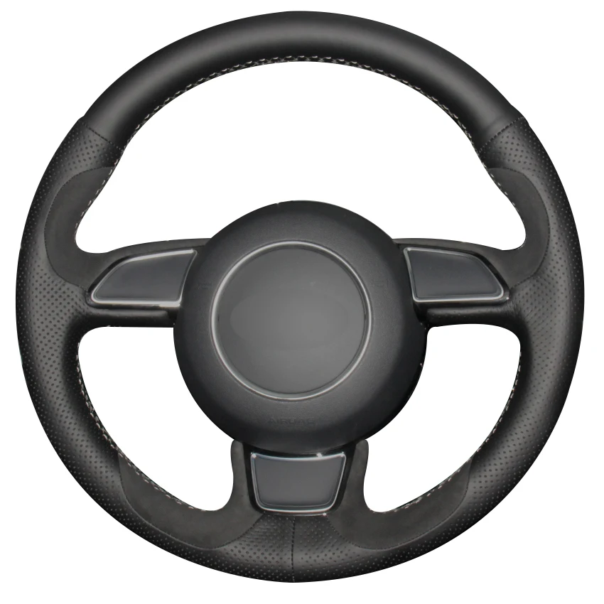 

Black Natural Leather Black Suede Car Steering Wheel Cover for Audi A1 A3 A5 A7