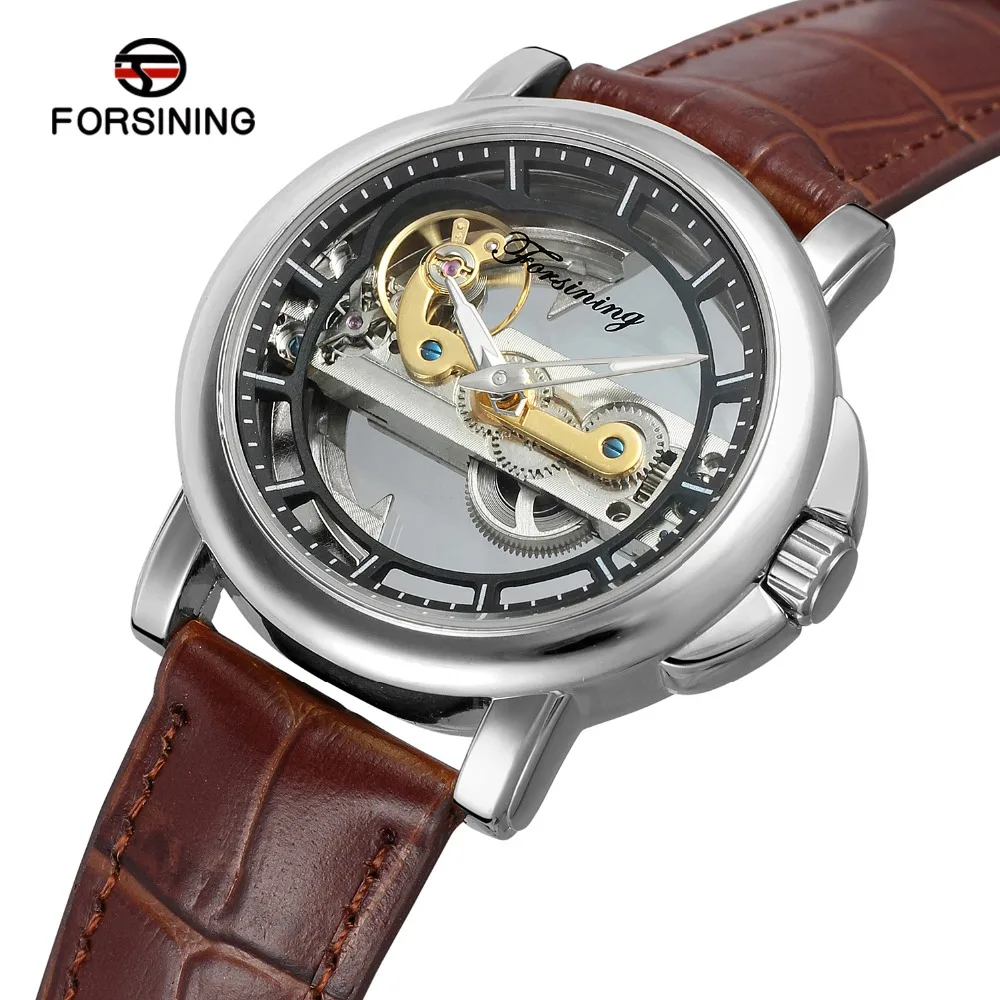 Мужские автоматические механические часы FORSINING с кожаным ремешком | Наручные