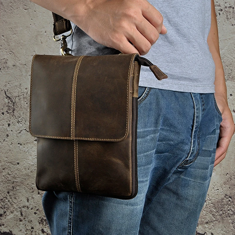 Сумка мессенджер через плечо из натуральной кожи для мужчин многофункциональная